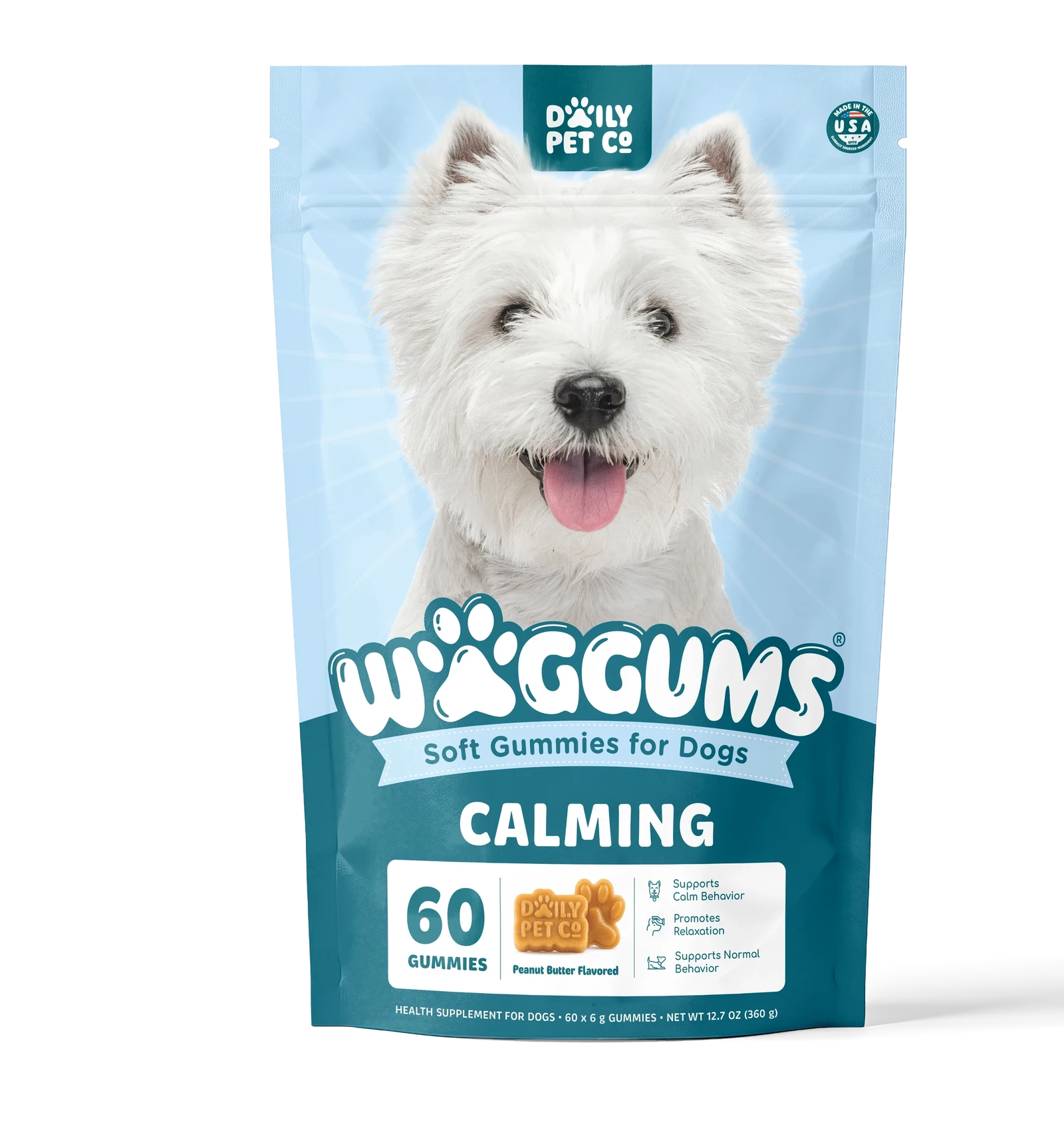 Waggums Calming Soft Gummies for Dogs, pouch front