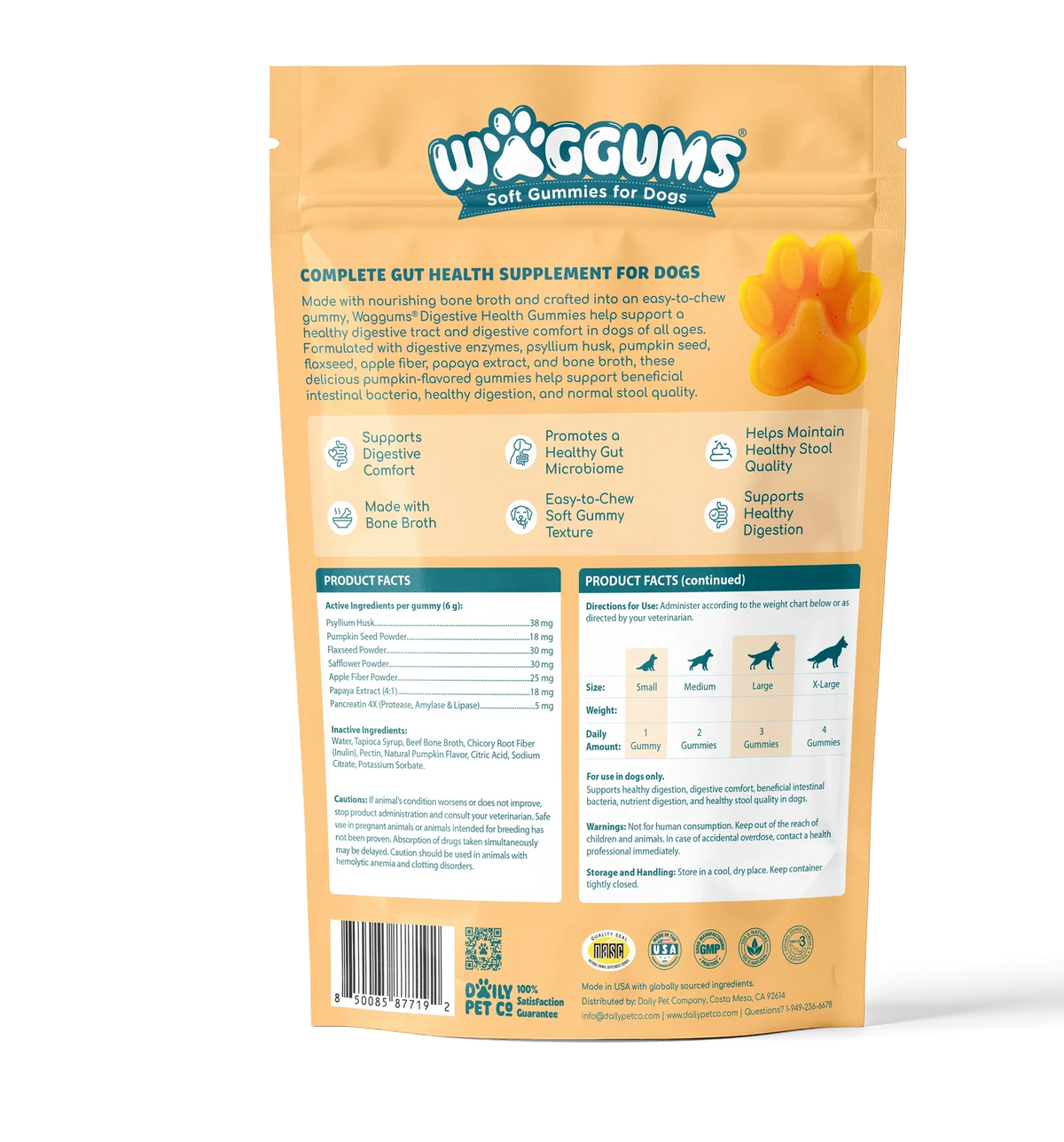 Waggums Digestive Health Soft Gummies for Dogs, pouch back