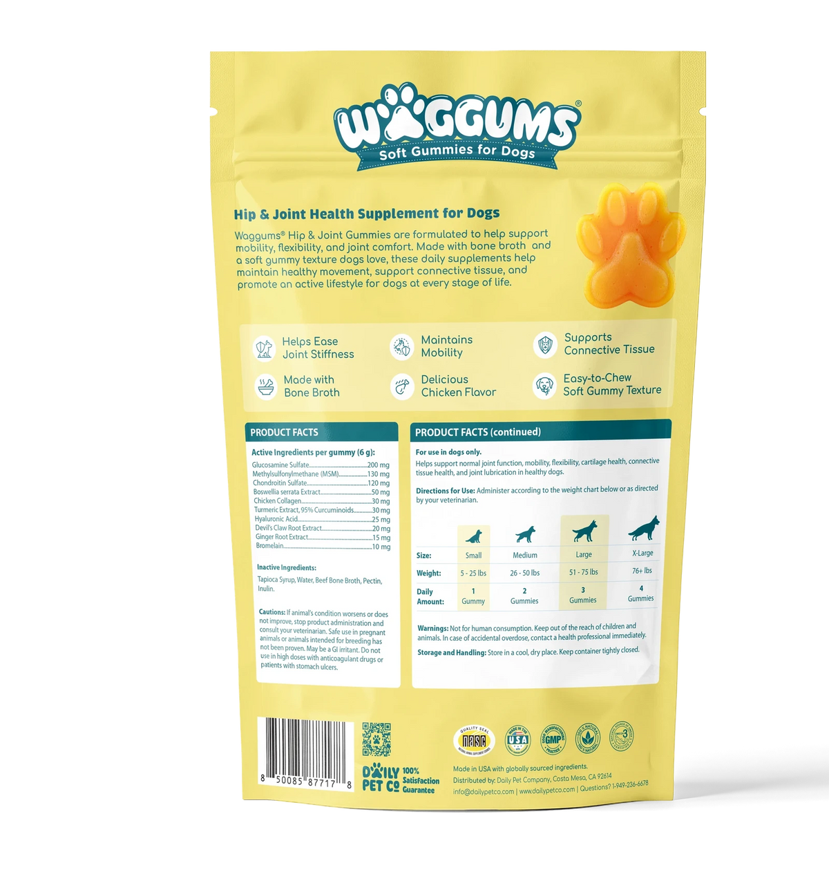 Waggums Hip & Joint Soft Gummies for Dogs, pouch back