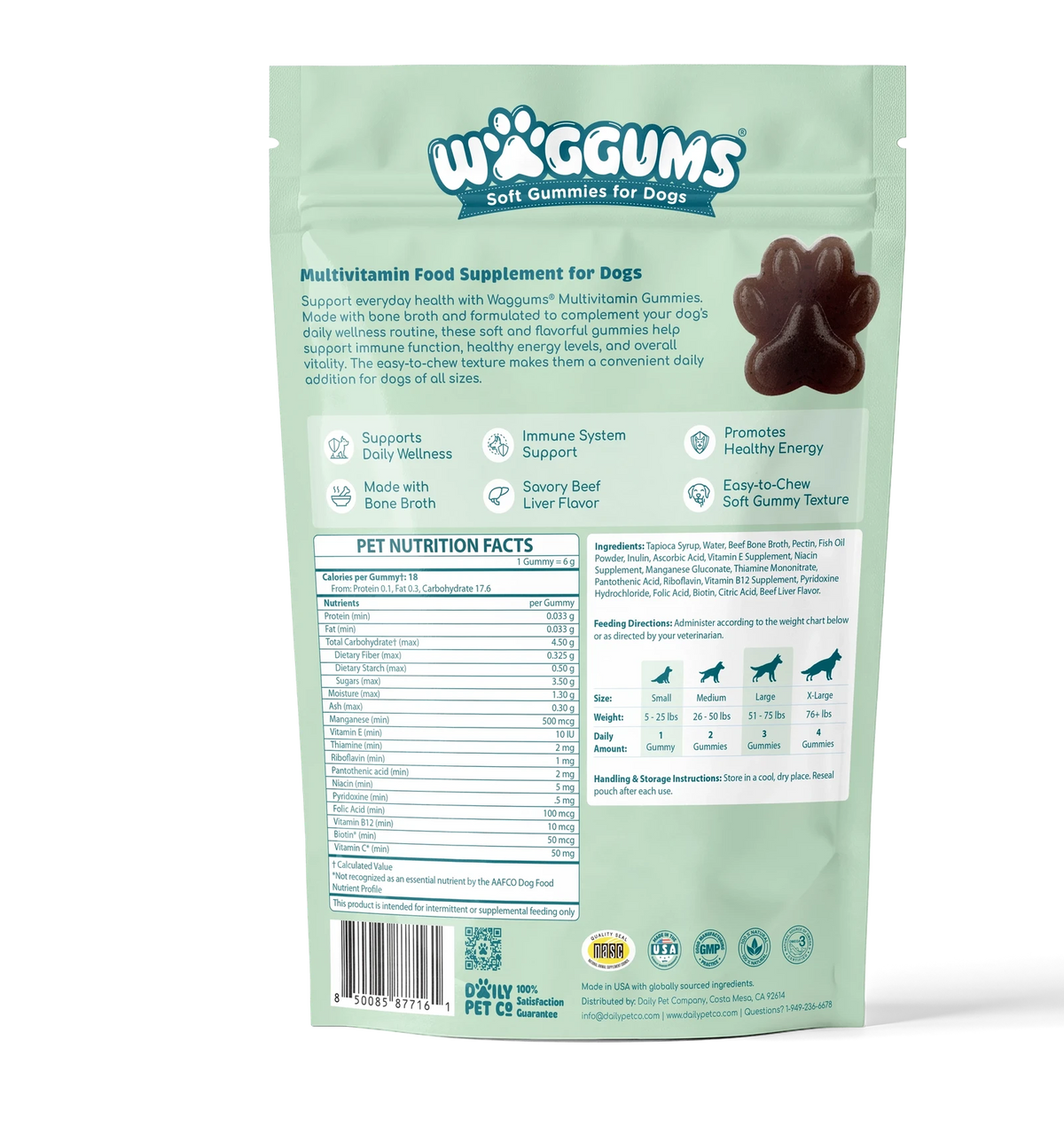 Waggums Multivitamin Soft Gummies for Dogs, pouch back